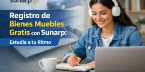 Jovem mulher estudando programa Registro de Bienes Muebles Gratis