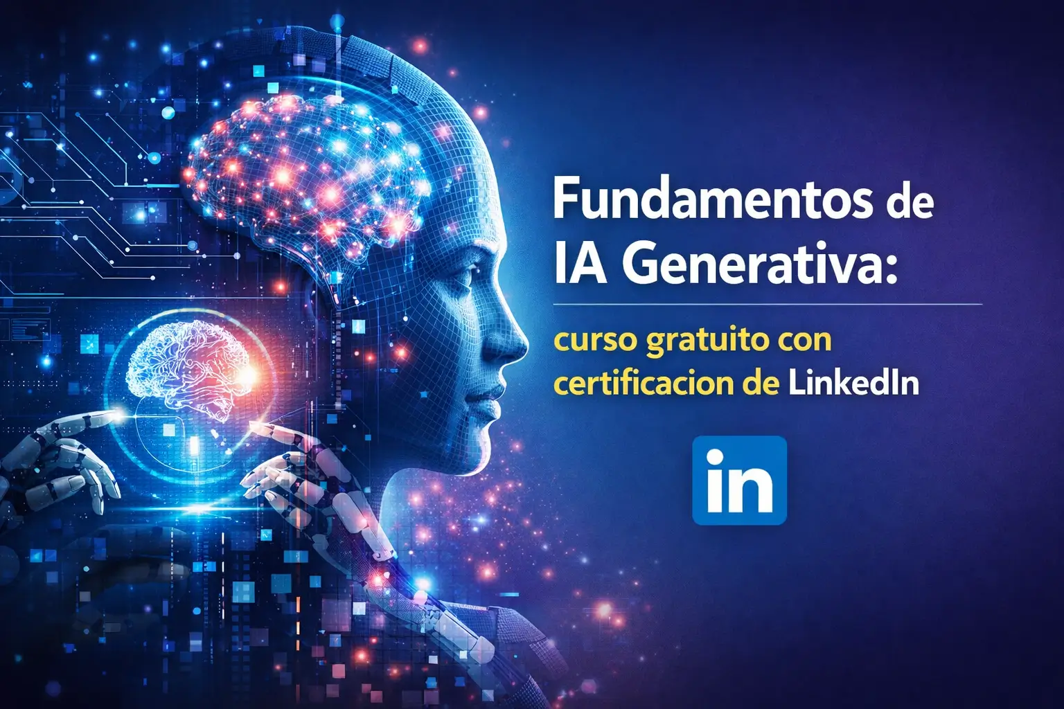 Cabeça humana com cérebro digital destacando IA Generativa