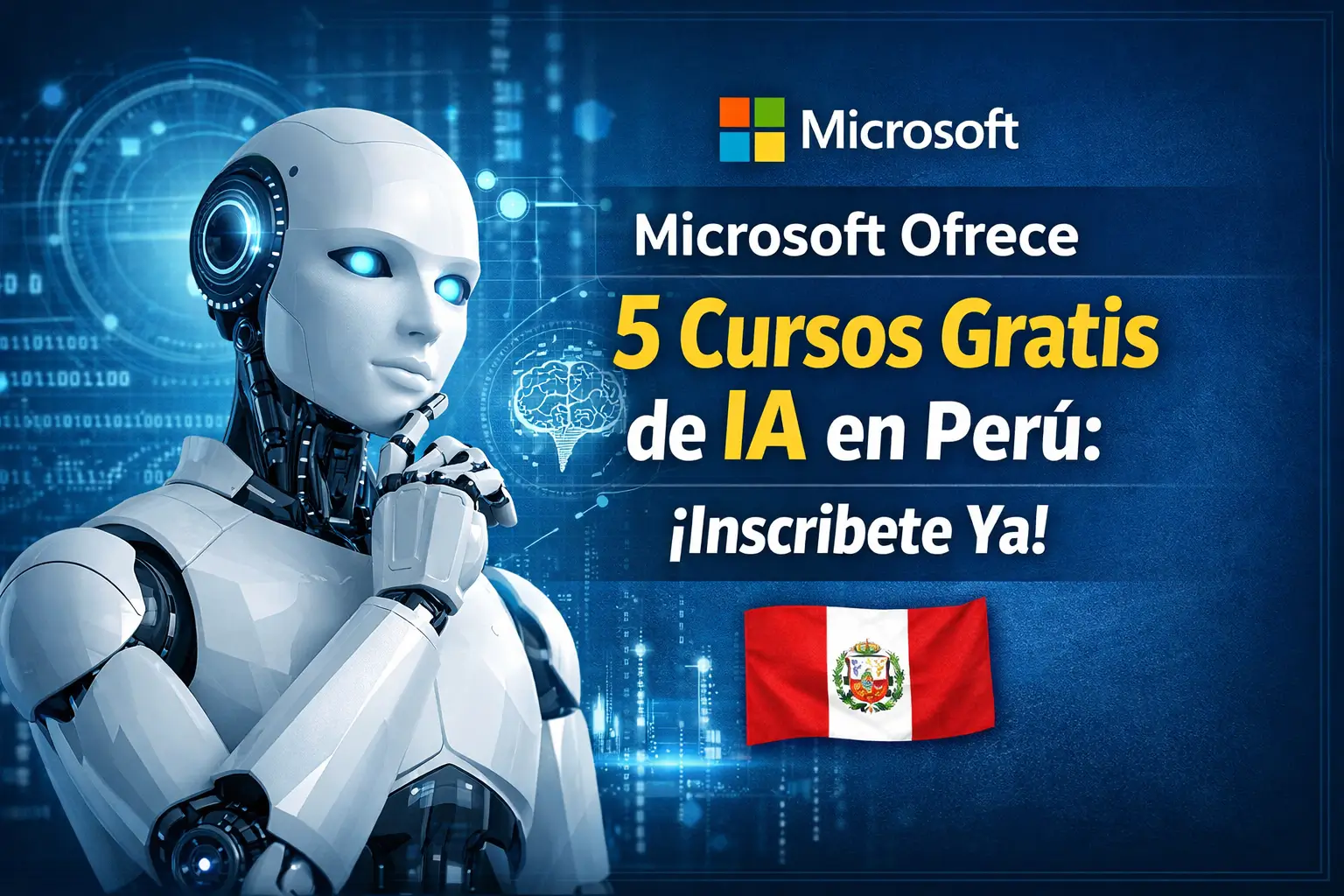 Robô futurista com oferta de cursos de IA no Peru