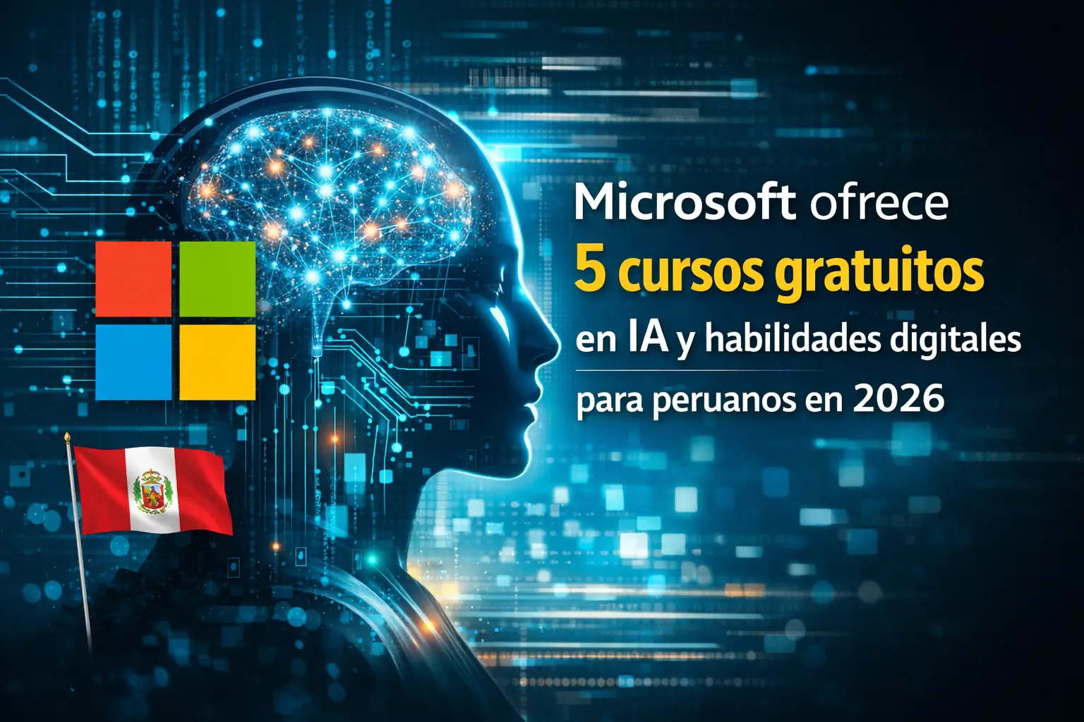 Perfil humano digital com IA e cursos gratuitos Microsoft 2026