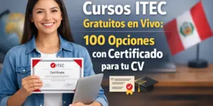 Mulher com certificado promovendo cursos ITEC ao vivo
