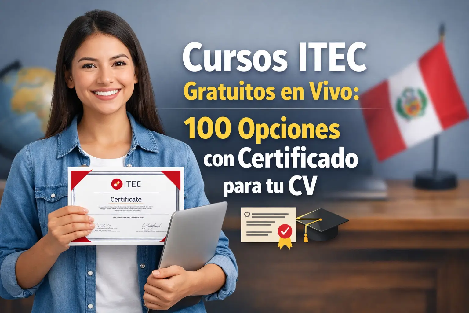 Mulher com certificado promovendo cursos ITEC ao vivo