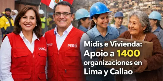 Indivíduos com coletes PERÚ em um canteiro de obras