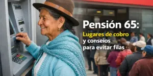 Senhora usando caixa eletrônico no Banco de la Nación