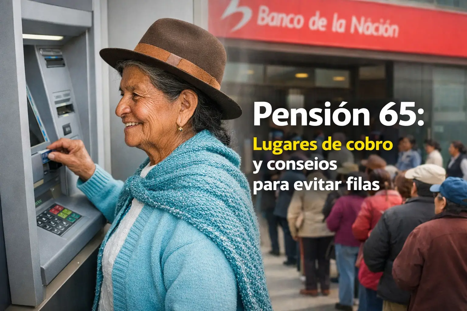 Senhora usando caixa eletrônico no Banco de la Nación