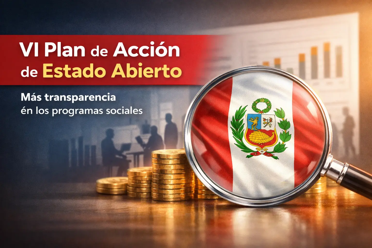 Campanha VI Plan de Acción de Estado no Peru, com lupa e bandeira