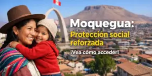 Mulher e criança felizes em Moquegua com foco em proteção social