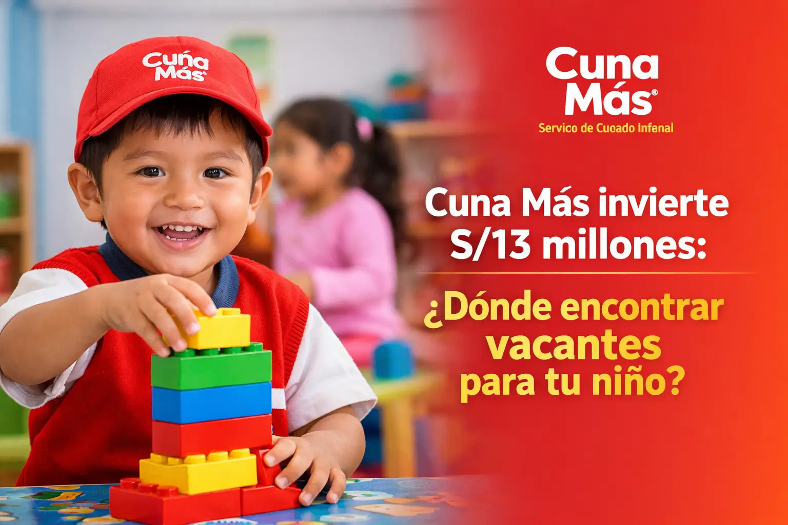 Menino com boné vermelho brincando com blocos na sala de aula